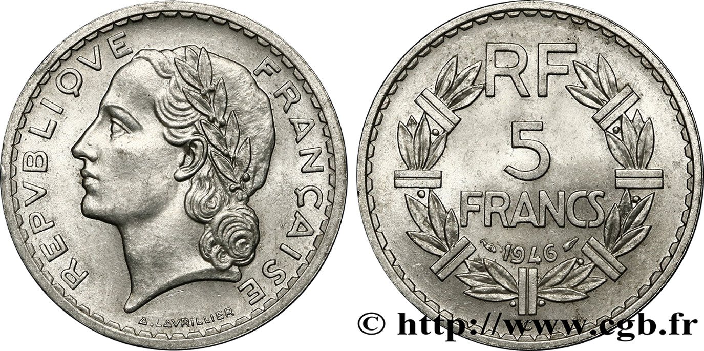 5 francs Lavrillier, aluminium 1946 Castelsarrasin F.339/8 SUP62 
