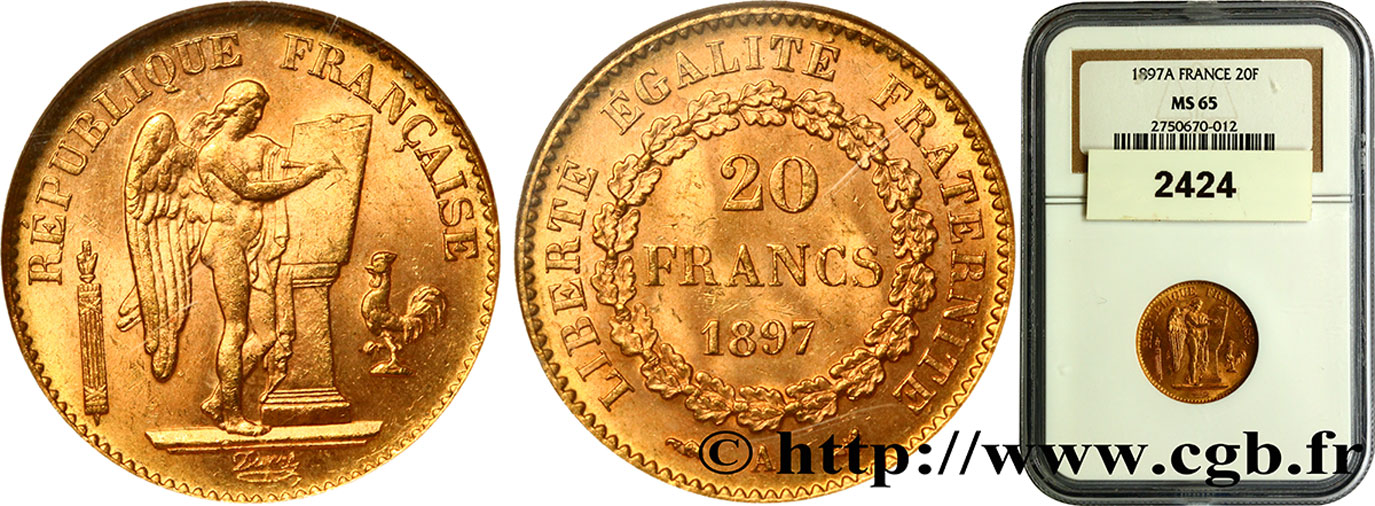 20 francs or Génie, Troisième République 1897 Paris F.533/22 FDC65 NGC