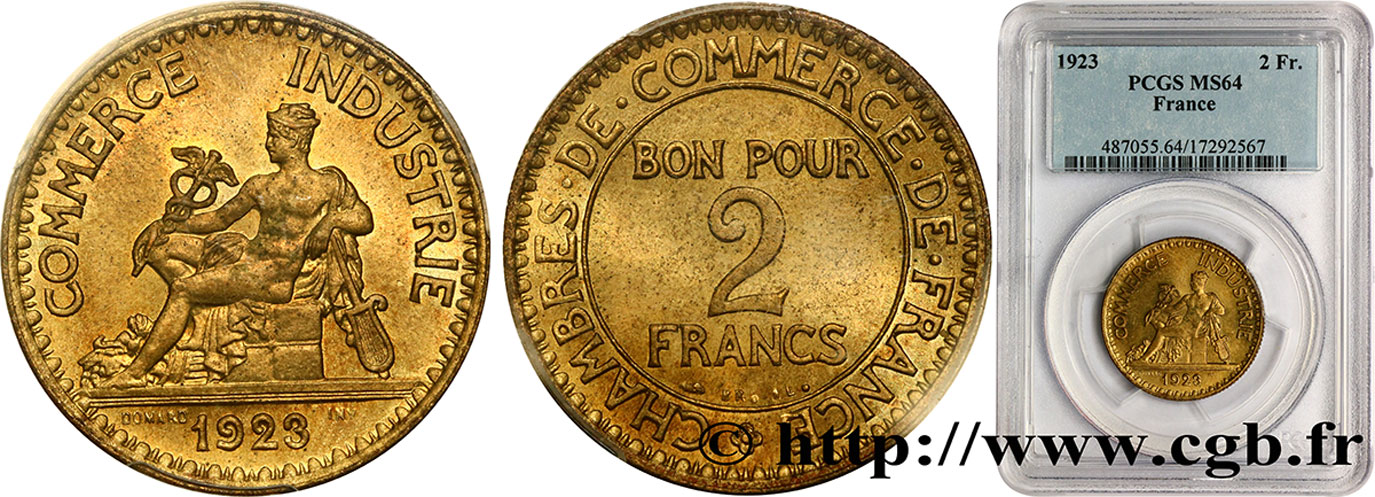 2 francs Chambres de Commerce 1923  F.267/5 MS64 PCGS