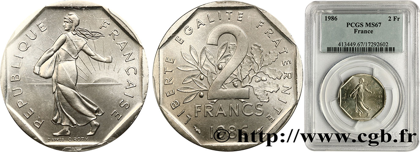 2 francs Semeuse, nickel 1986 Pessac F.272/10 FDC67 PCGS