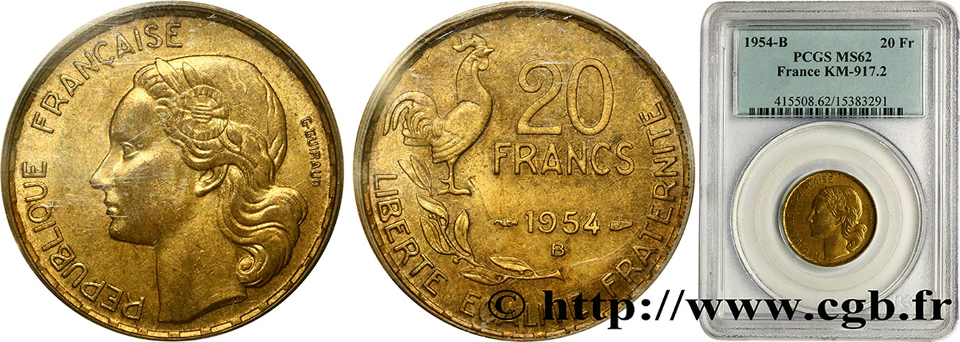 20 francs G. Guiraud 1954 Beaumont-Le-Roger F.402/13 SUP62 PCGS