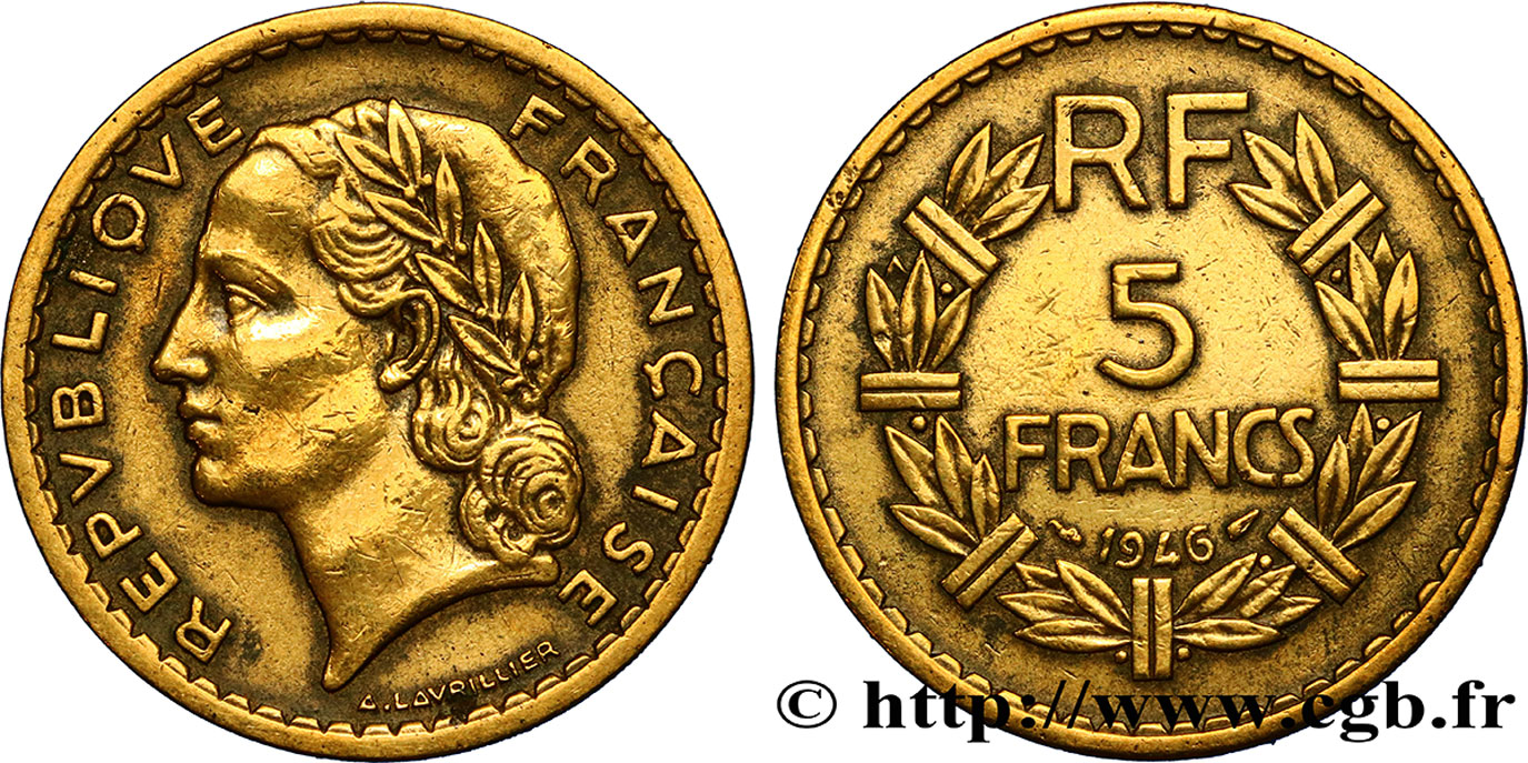 5 francs Lavrillier, bronze-aluminium 1946 F.337/7 TTB45