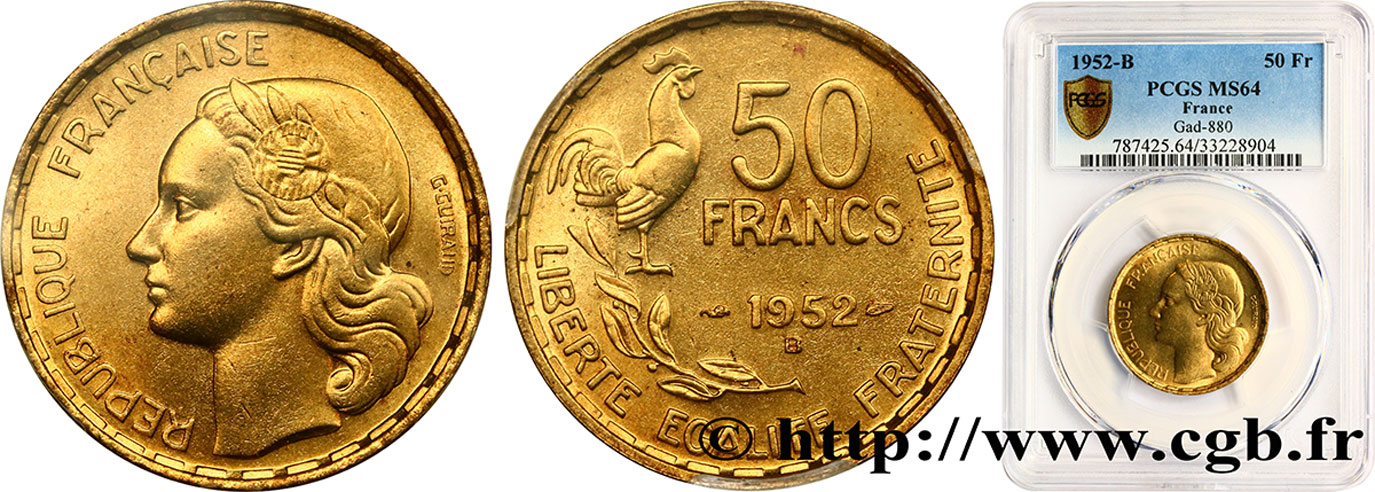 50 francs Guiraud 1952 Beaumont-Le-Roger F.425/9 MS64 PCGS