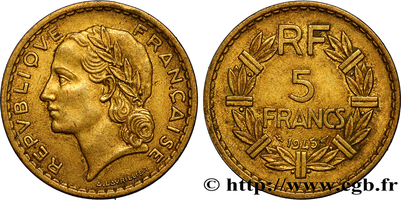 5 francs Lavrillier, bronze-aluminium 1945 Castelsarrasin F.337/6 TTB45