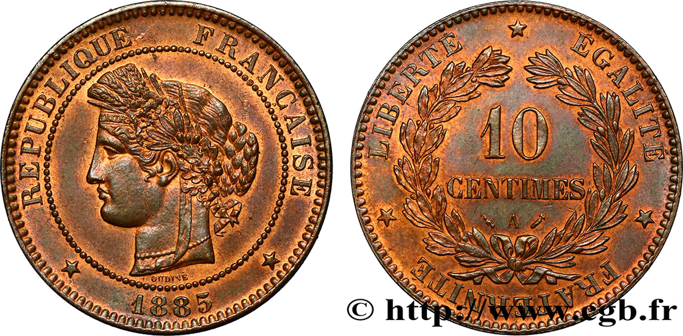 10 centimes Cérès 1885 Paris F.135/29 MS62 