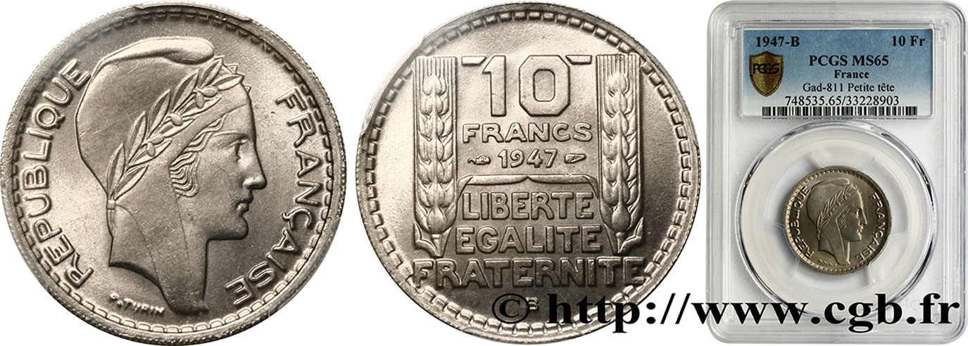 10 francs Turin, petite tête 1947 Beaumont-Le-Roger F.362/2 FDC65 PCGS