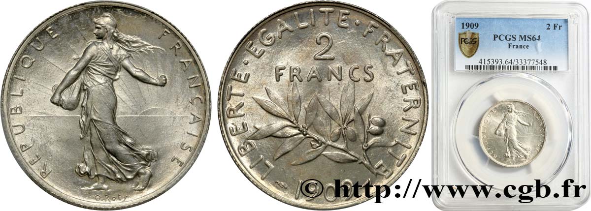 2 francs Semeuse 1909  F.266/11 MS64 PCGS