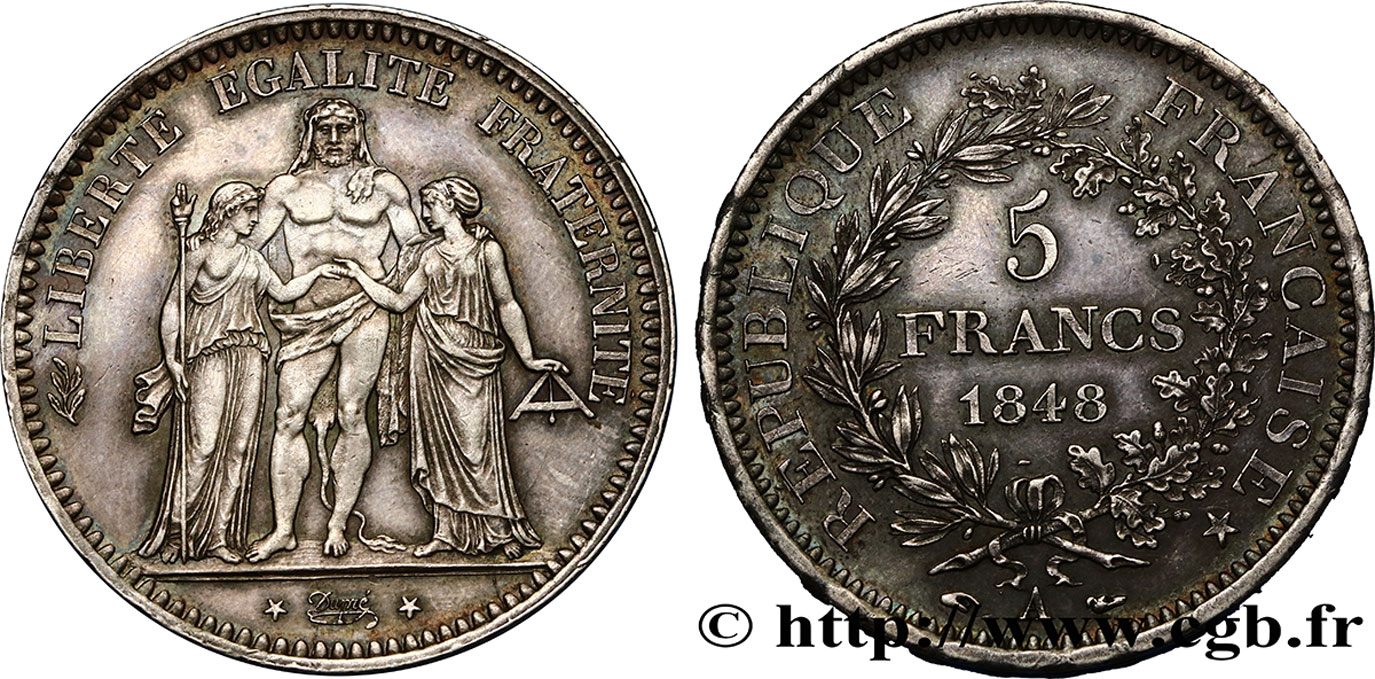 5 francs Hercule, IIe République 1848 Paris F.326/1 SUP+ 