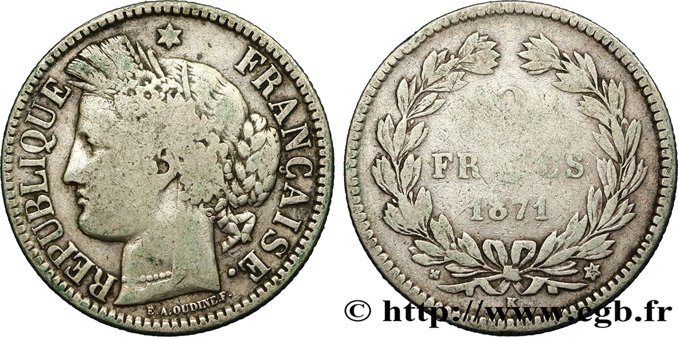 2 francs Cérès, sans légende 1871 Bordeaux F.264/4 B12