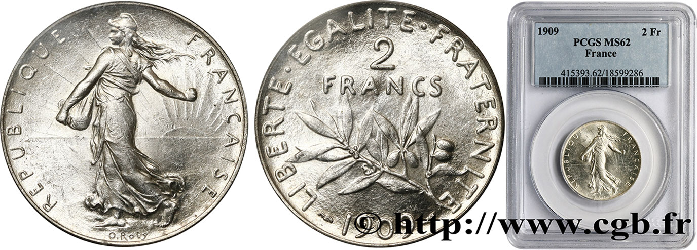 2 francs Semeuse 1909  F.266/11 SUP62 PCGS