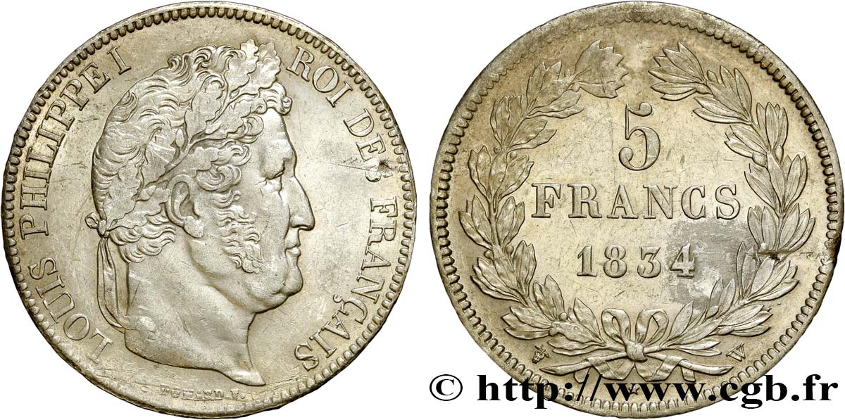 5 francs IIe type Domard 1834 Lille F.324/41 AU50 