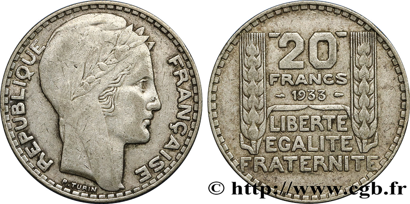 20 francs Turin, rameaux longs 1933  F.400/5 MBC42 