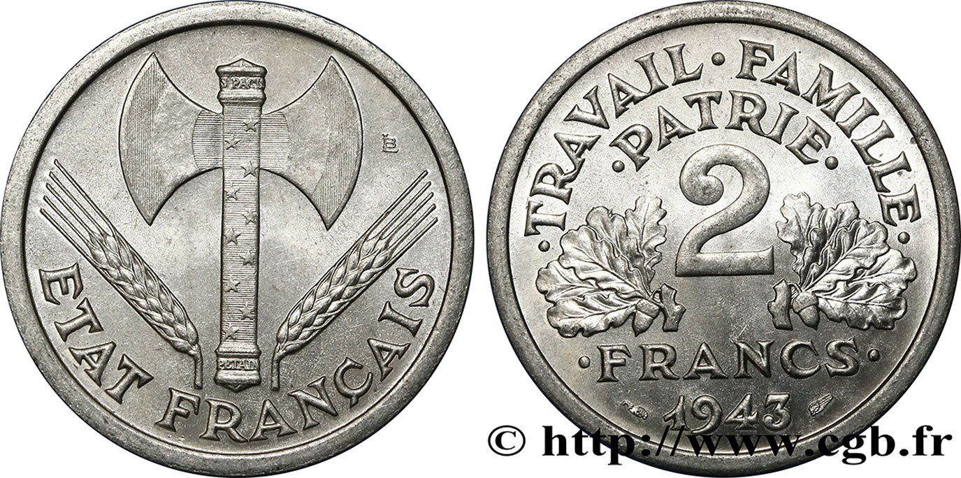 2 francs Francisque 1943  F.270/2 SPL63 
