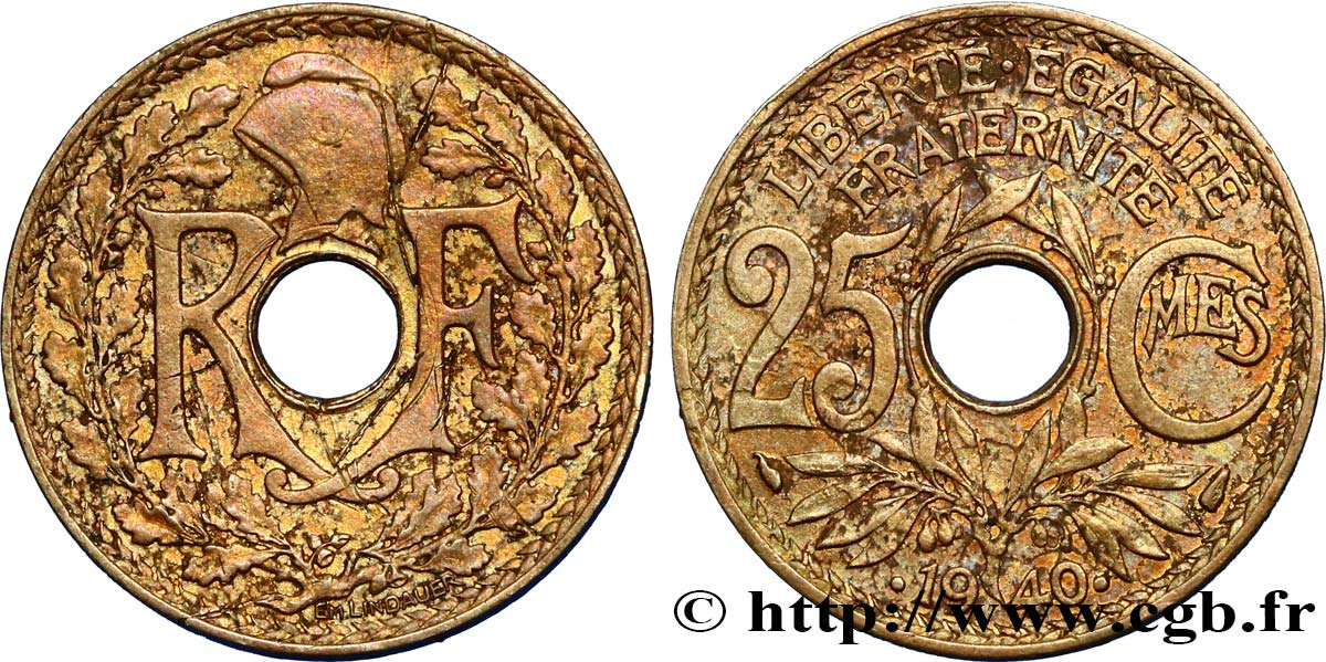 25 centimes Lindauer, maillechort 1940  F.172/4 AU50 