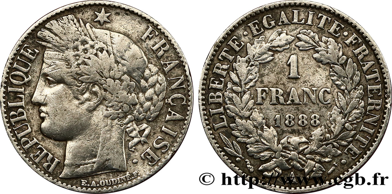 1 franc Cérès, Troisième République 1888 Paris F.216/10 MB25 