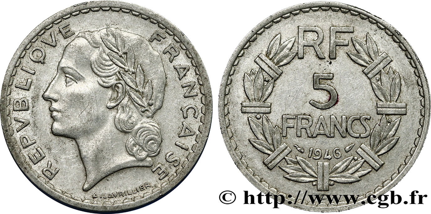 5 francs Lavrillier, aluminium 1946 Castelsarrasin F.339/8 VF30 