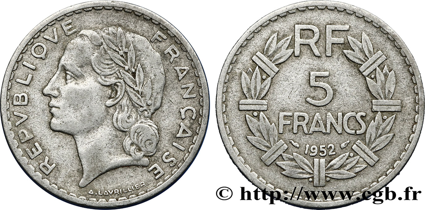 5 francs Lavrillier, aluminium 1952  F.339/22 MB25 