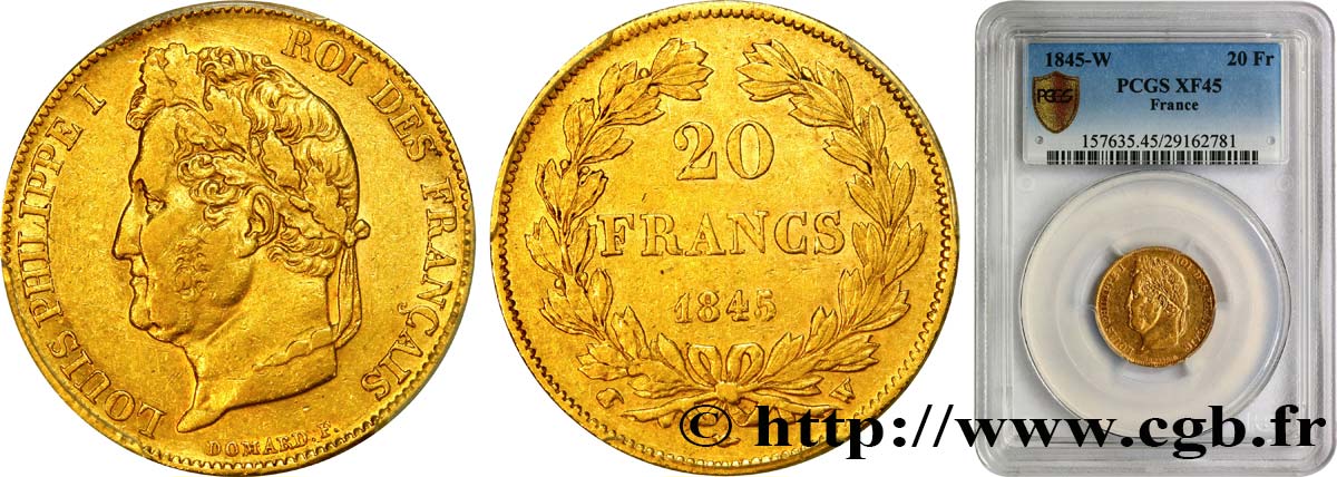 20 francs or Louis-Philippe, Domard 1845 Lille F.527/34 TTB45 PCGS