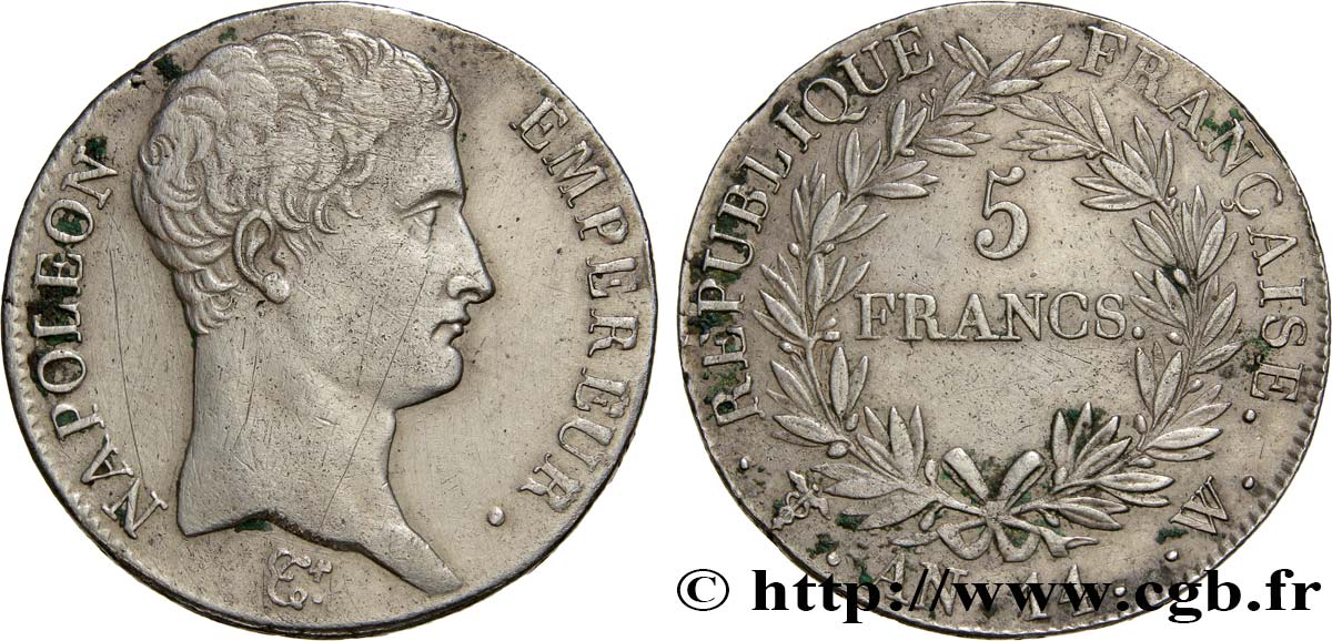 5 francs Napoléon empereur, calendrier révolutionnaire 1805 Lille F.303/29 XF45 