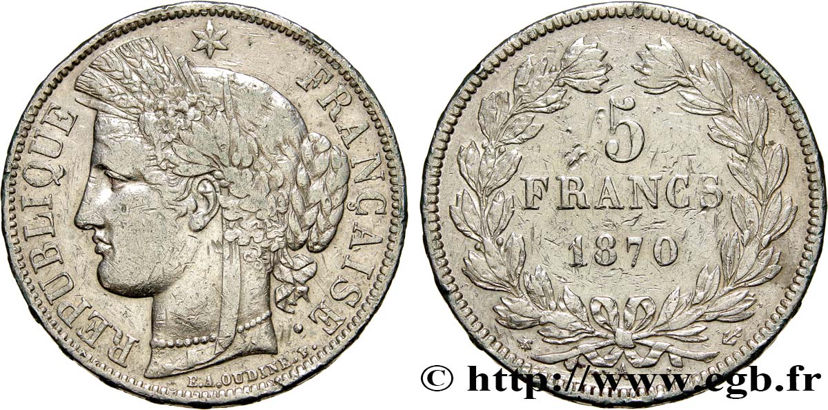 5 francs Cérès, sans légende 1870 Paris F.332/1 TB30