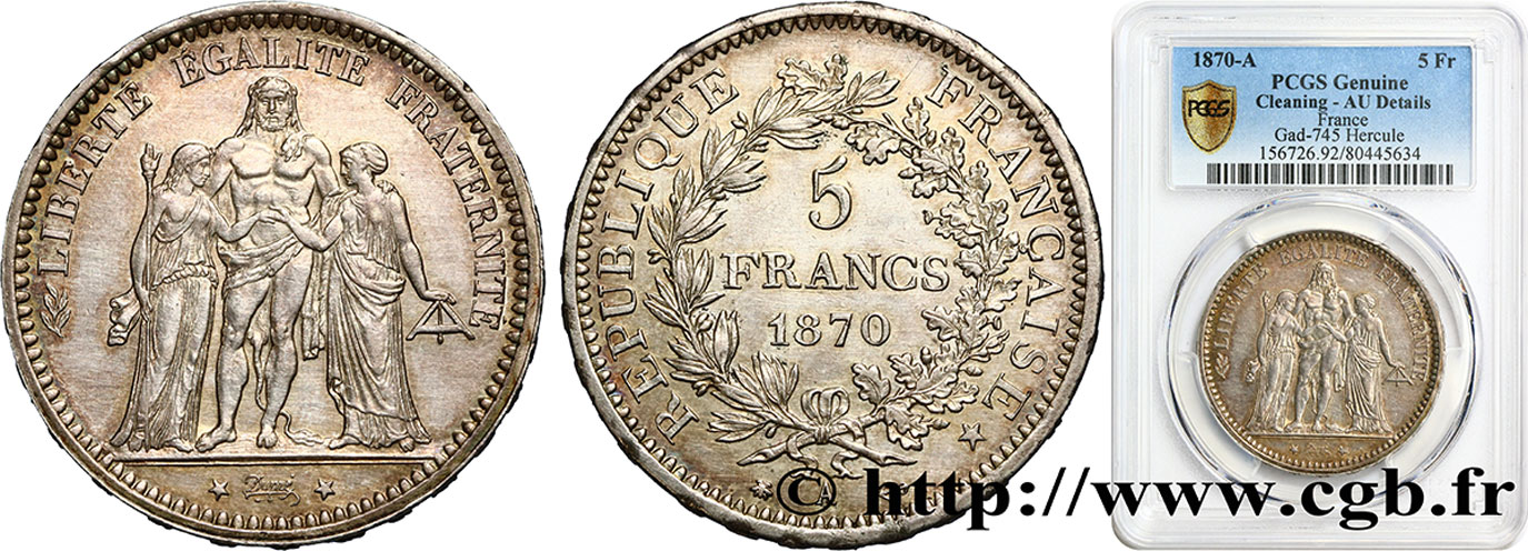 5 francs Hercule 1870 Paris F.334/1 VZ PCGS