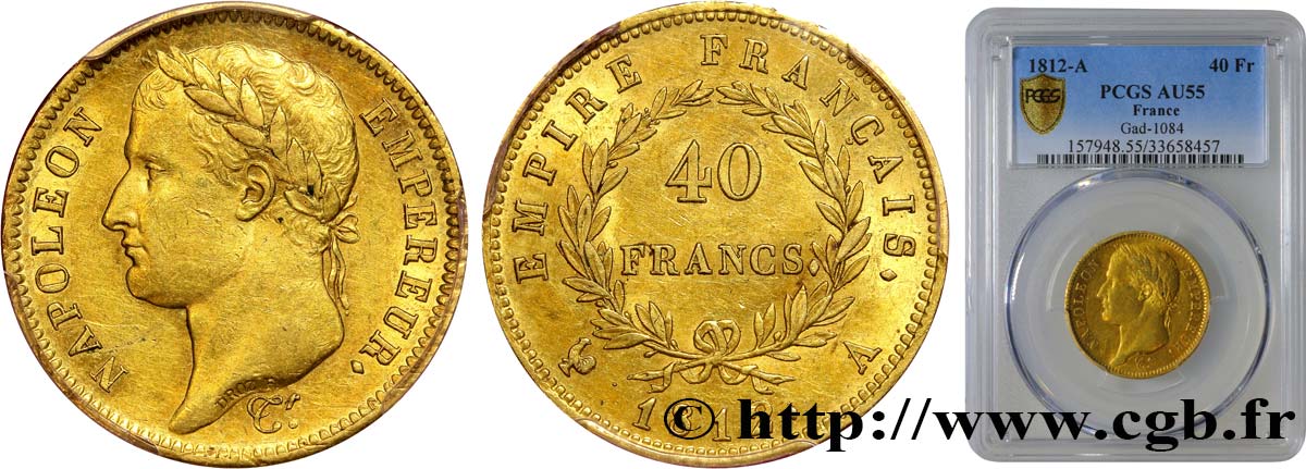 40 francs or Napoléon tête laurée, Empire français 1812 Paris F.541/9 EBC55 PCGS