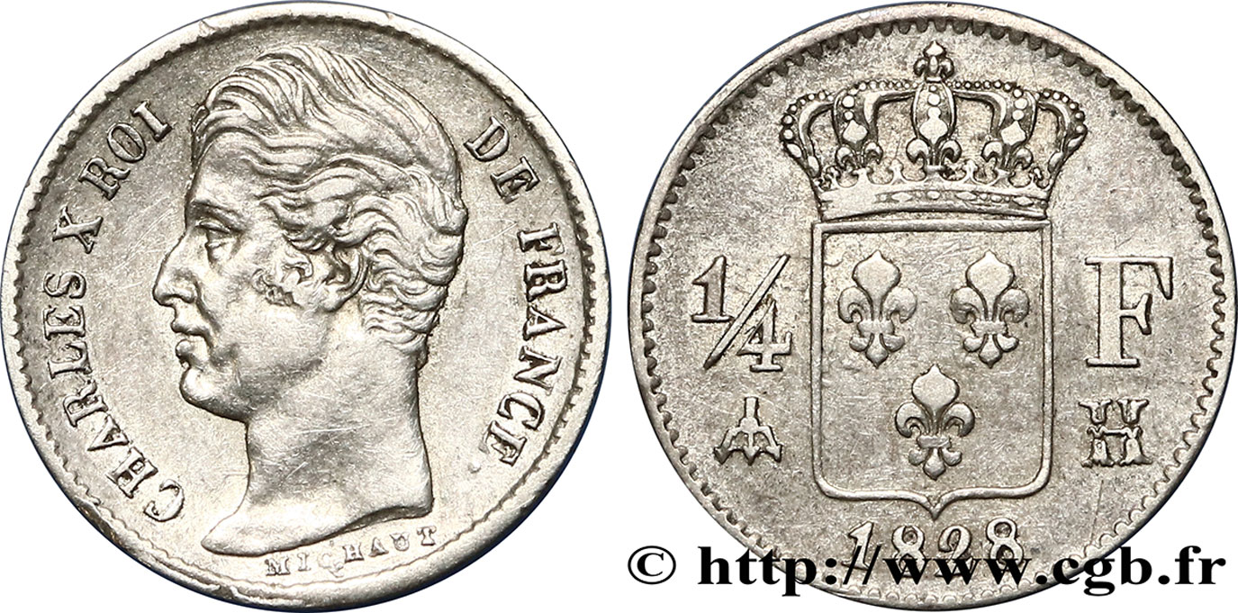 1/4 franc Charles X 1828 La Rochelle F.164/22 BB45 