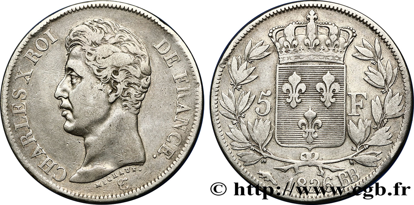 5 francs Charles X, 1er type 1826 Strasbourg F.310/17 S30 