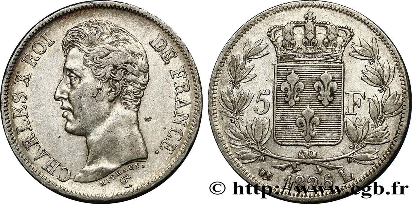 5 francs Charles X, 1er type 1826 Bayonne F.310/22 MBC42 