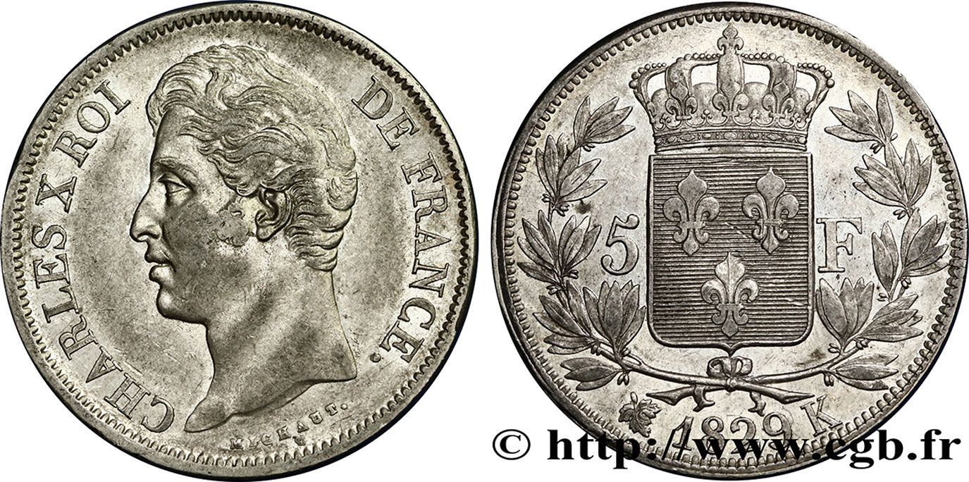 5 francs Charles X, 2e type 1829 Bordeaux F.311/33 BB50 