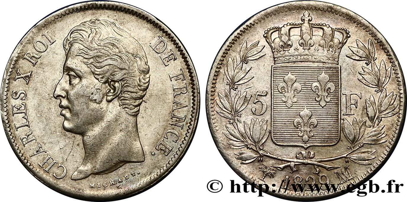 5 francs Charles X, 2e type 1829 Marseille F.311/36 AU50 
