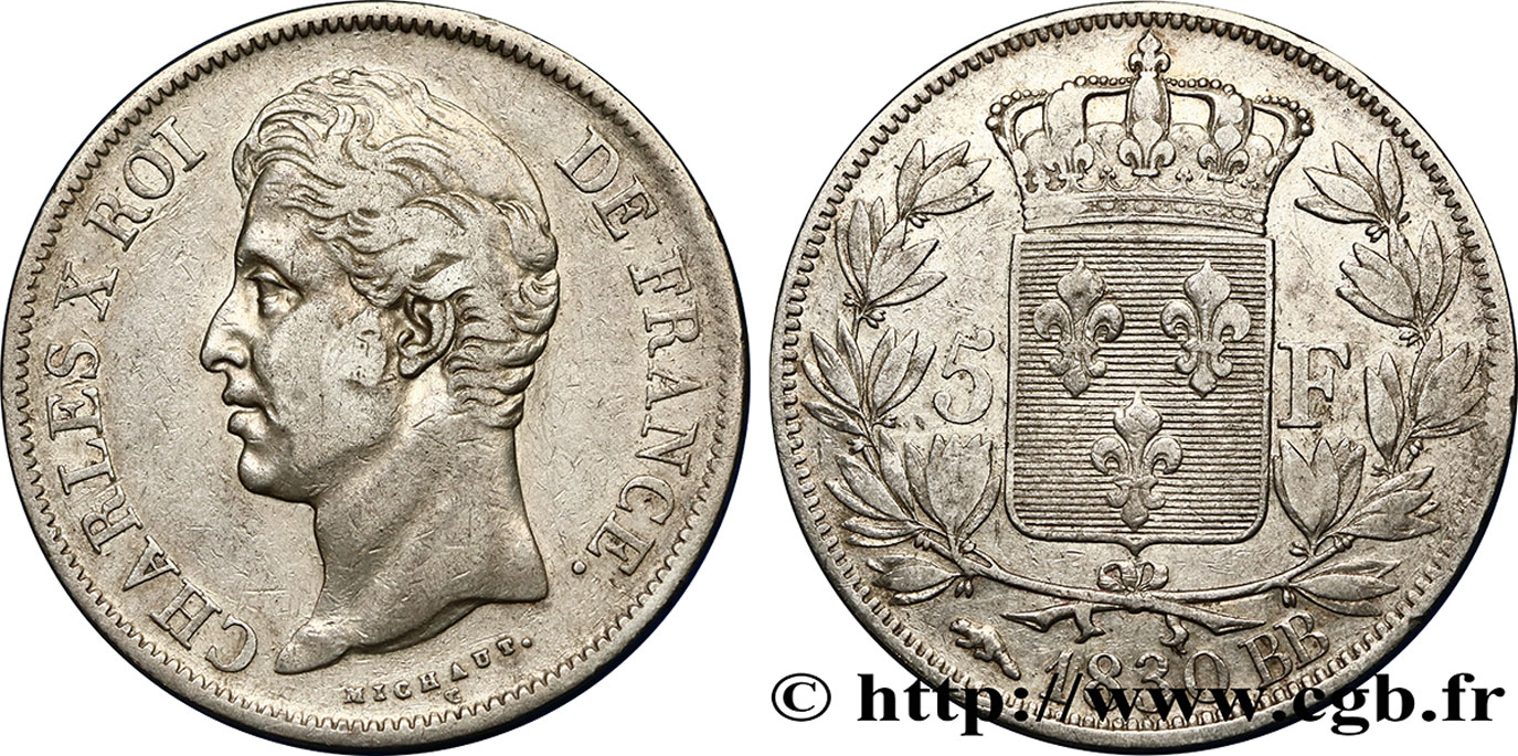 5 francs Charles X, 2e type 1830 Strasbourg F.311/42 TB35 