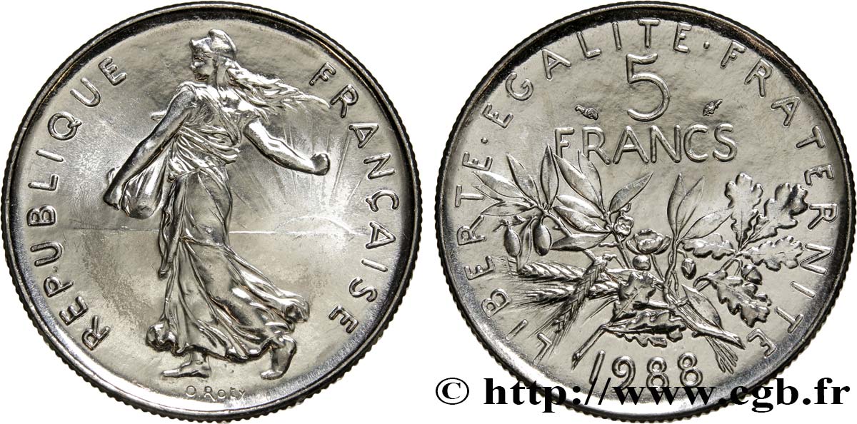5 francs Semeuse, nickel 1988 Pessac F.341/20 ST65 