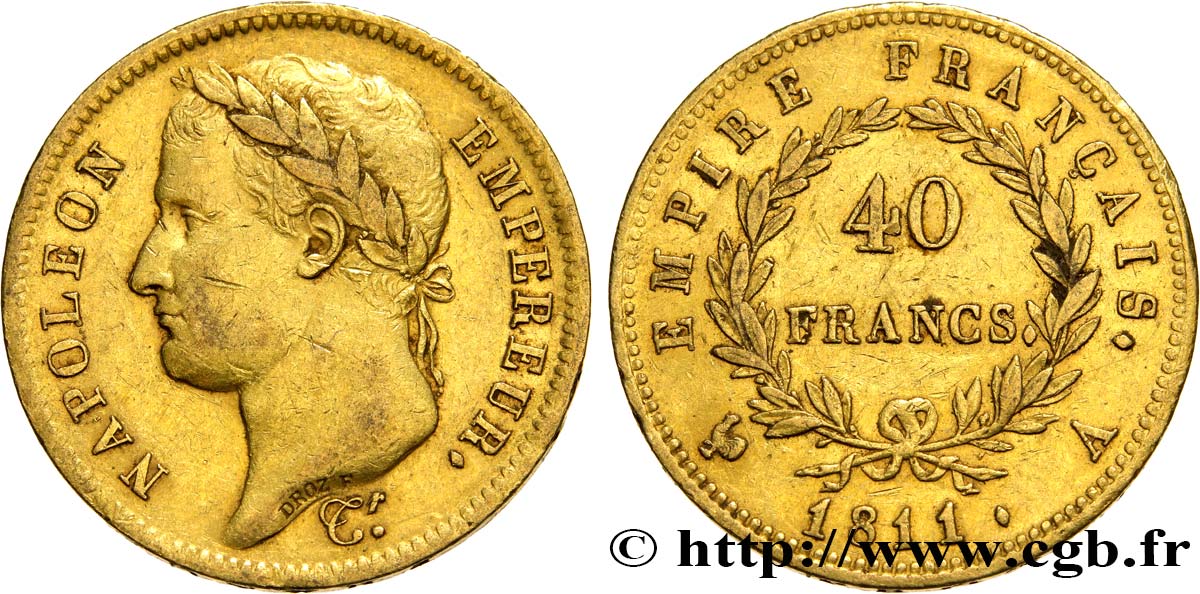 40 francs or Napoléon tête laurée, Empire français 1811 Paris F.541/6 TTB50 