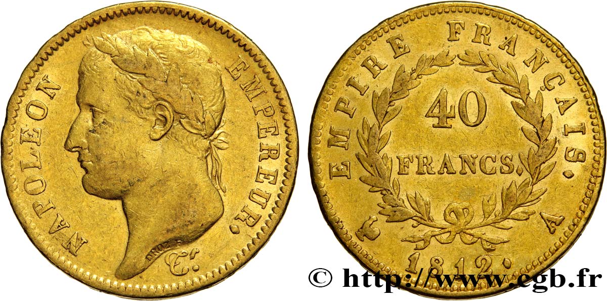 40 francs or Napoléon tête laurée, Empire français 1812 Paris F.541/9 TTB45 