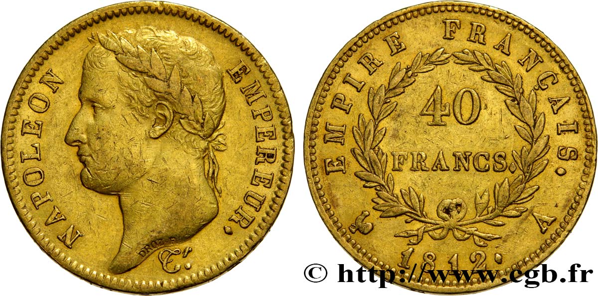40 francs or Napoléon tête laurée, Empire français 1812 Paris F.541/9 MBC48 
