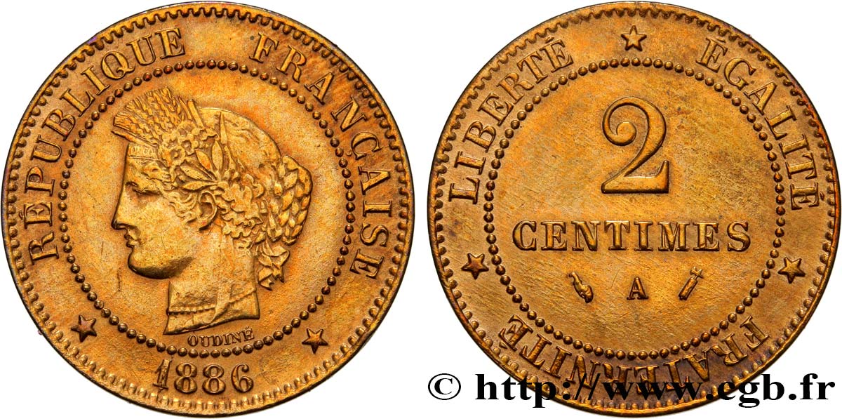 2 centimes Cérès 1886 Paris F.109/12 XF48 