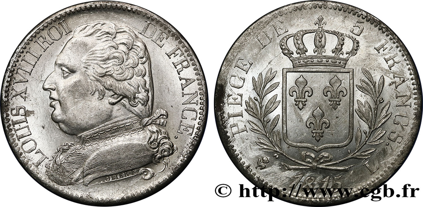 5 francs Louis XVIII, buste habillé 1815 Bayonne F.308/23 SUP+ 