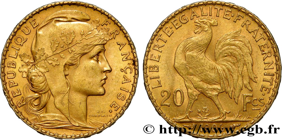 20 francs or Coq, Dieu protège la France 1906 Paris F.534/11 AU55 
