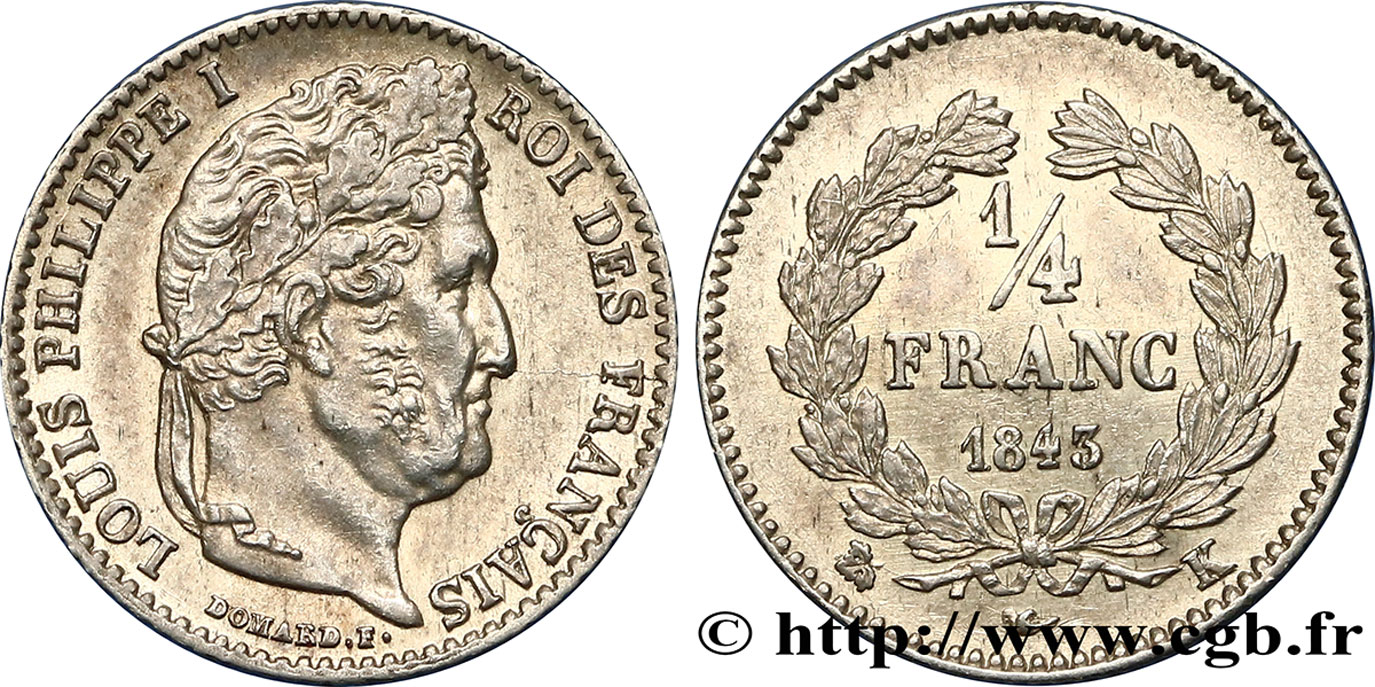 1/4 franc Louis-Philippe 1843 Bordeaux F.166/95 MS60 