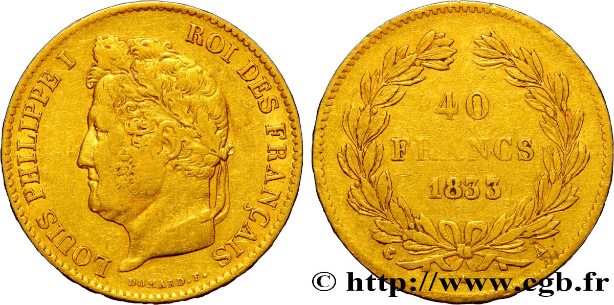 40 francs or Louis-Philippe 1833 Paris F.546/5 S35 