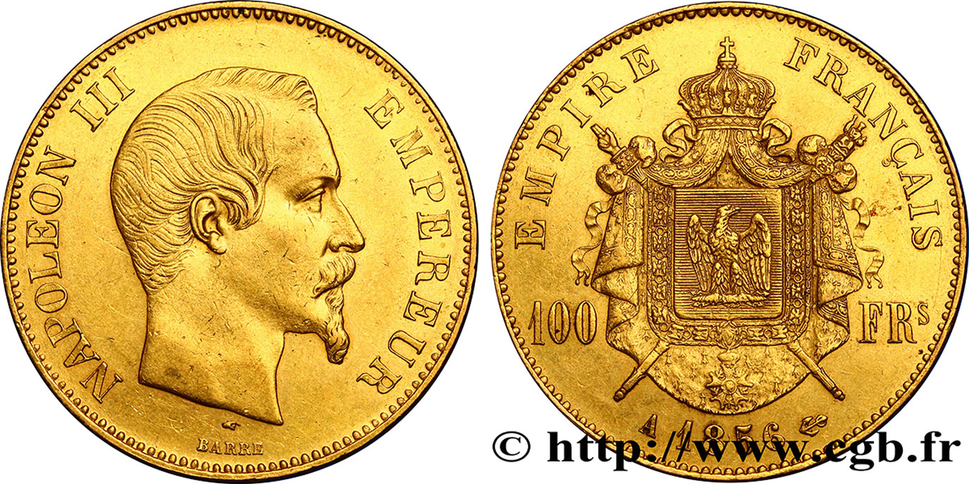 100 francs or Napoléon III, tête nue 1856 Paris F.550/3 AU52 
