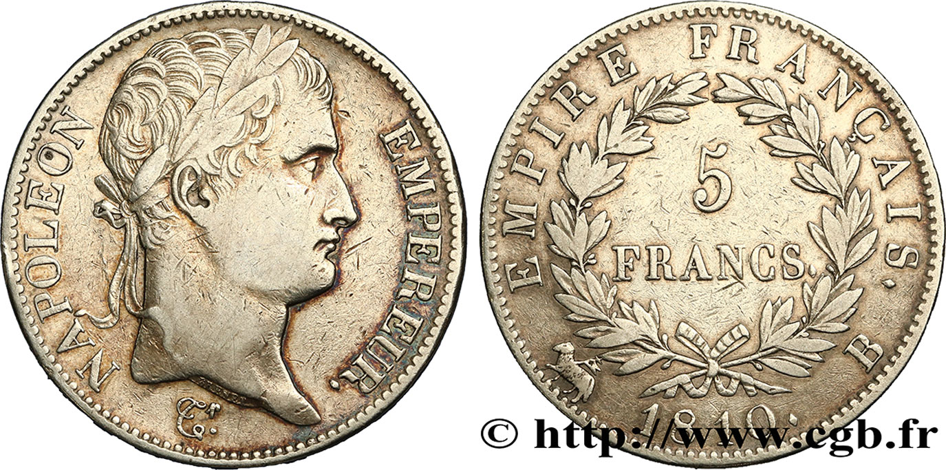 5 francs Napoléon Empereur, Empire français 1810 Rouen F.307/15 XF45 