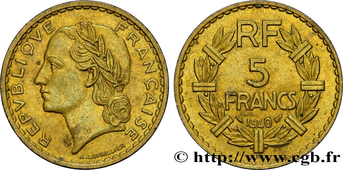 5 francs Lavrillier, bronze-aluminium 1940  F.337/4 MBC45 