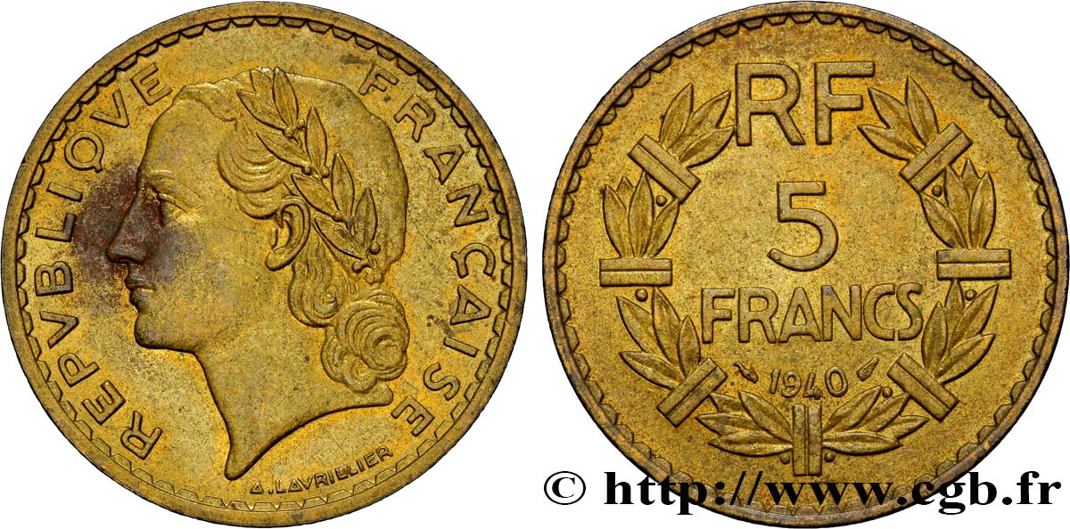 5 francs Lavrillier, bronze-aluminium 1940  F.337/4 SS45 