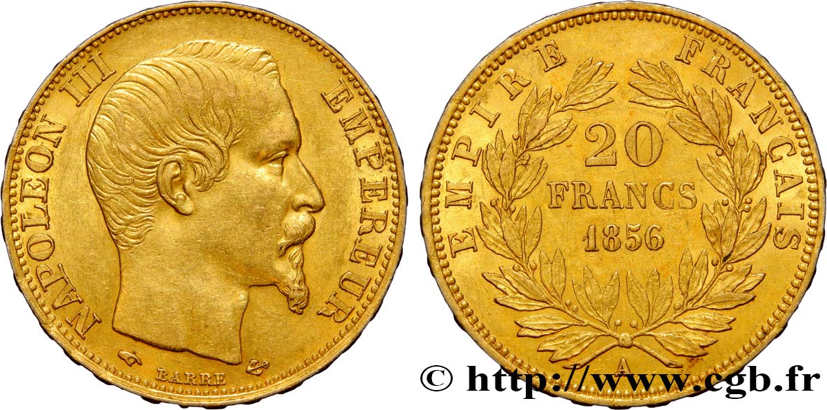 20 francs or Napoléon III, tête nue 1856 Paris F.531/9 SPL55 