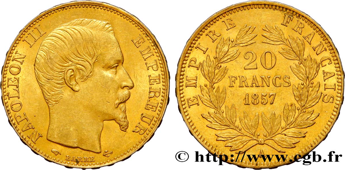 20 francs or Napoléon III, tête nue 1857 Paris F.531/12 EBC55 