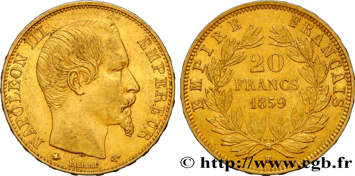 20 francs or Napoléon III, tête nue 1859 Strasbourg F.531/16 TTB54 