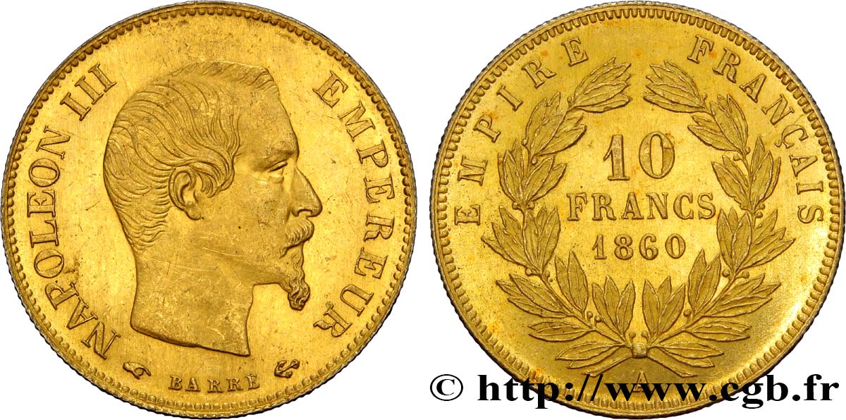 10 francs or Napoléon III, tête nue 1860 Paris F.506/9 SUP62 