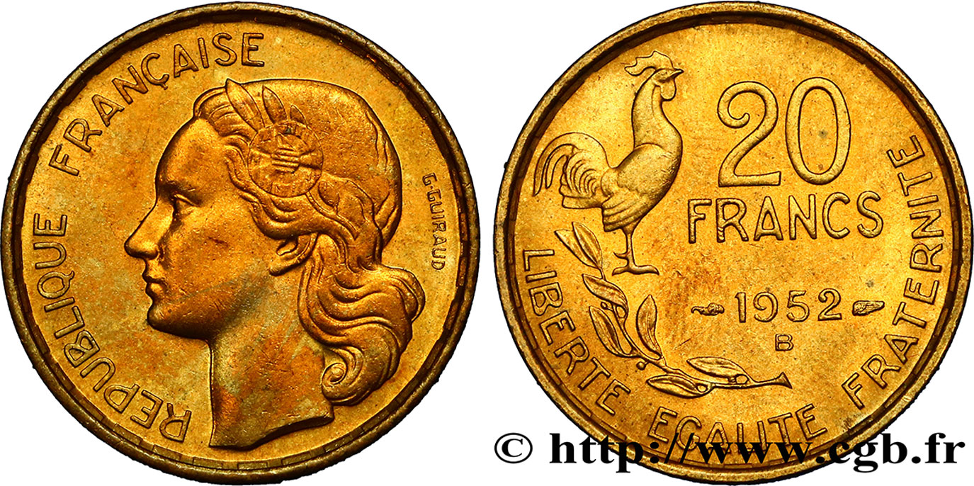 20 francs G. Guiraud 1952 Beaumont-Le-Roger F.402/10 AU50 
